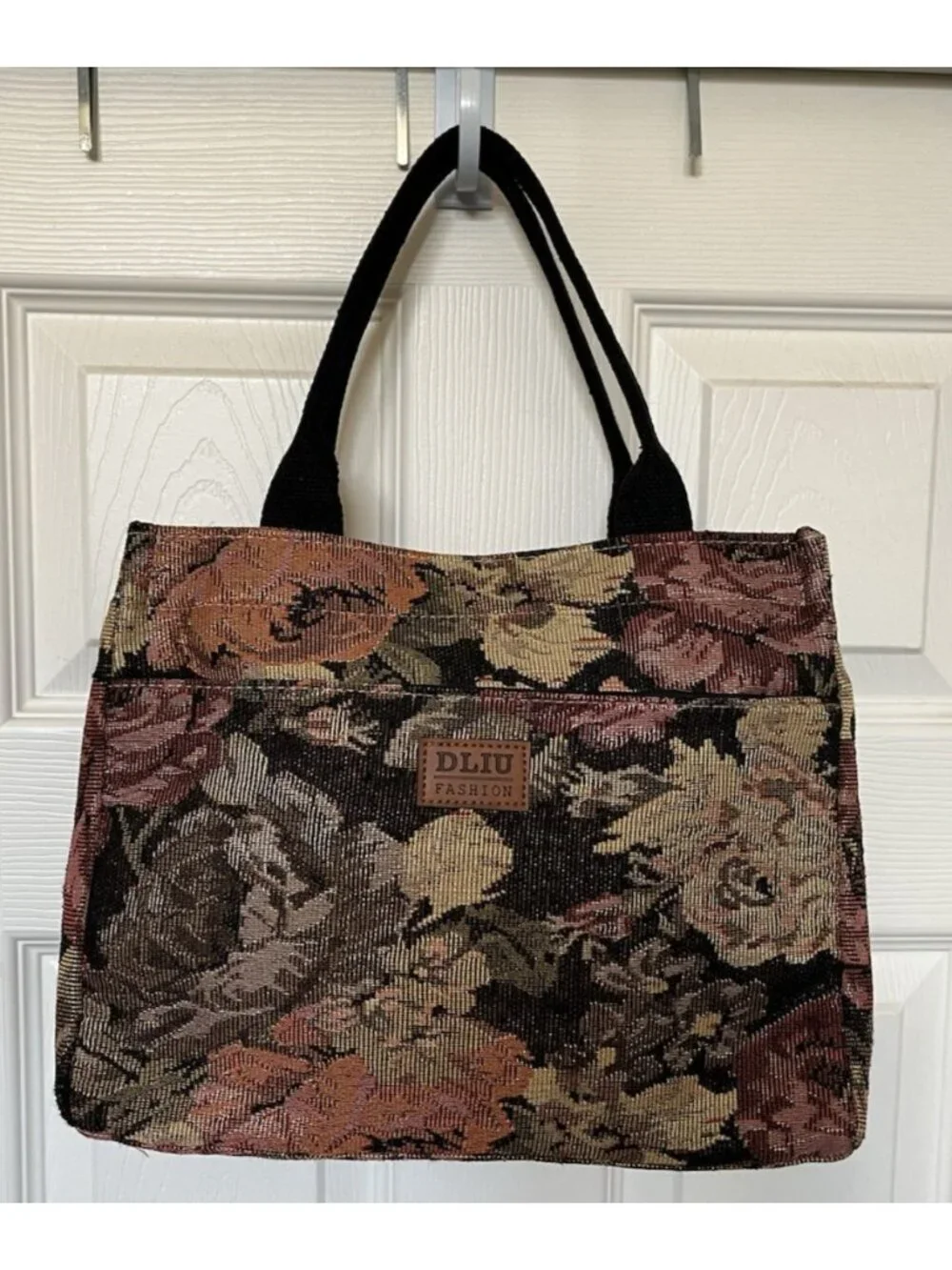 DLIU Fashion Floral Tapestry Tote Bag Zip Top Double Handle Purse